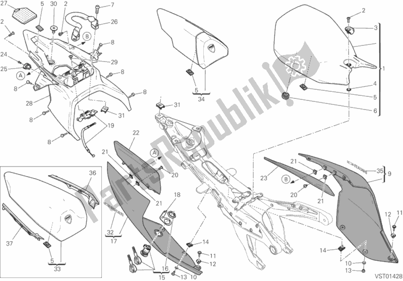 Alle onderdelen voor de Stoel van de Ducati Superbike 1299S ABS 2015